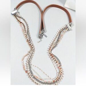 🆕 WHBM Multi-Strand Leather & Crystal Rhinestone, Rose Gold Statement Necklace